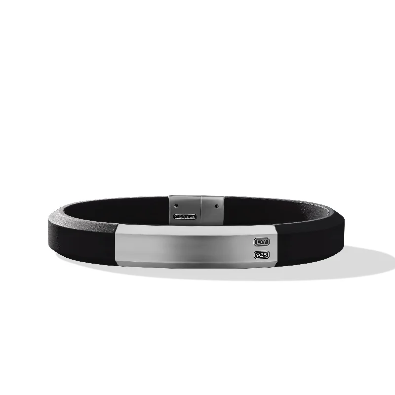 Unmissable Jewelry Clearance – Final Reductions Streamline® ID Bracelet  with Black Rubber and Sterling Silver\, 10mm