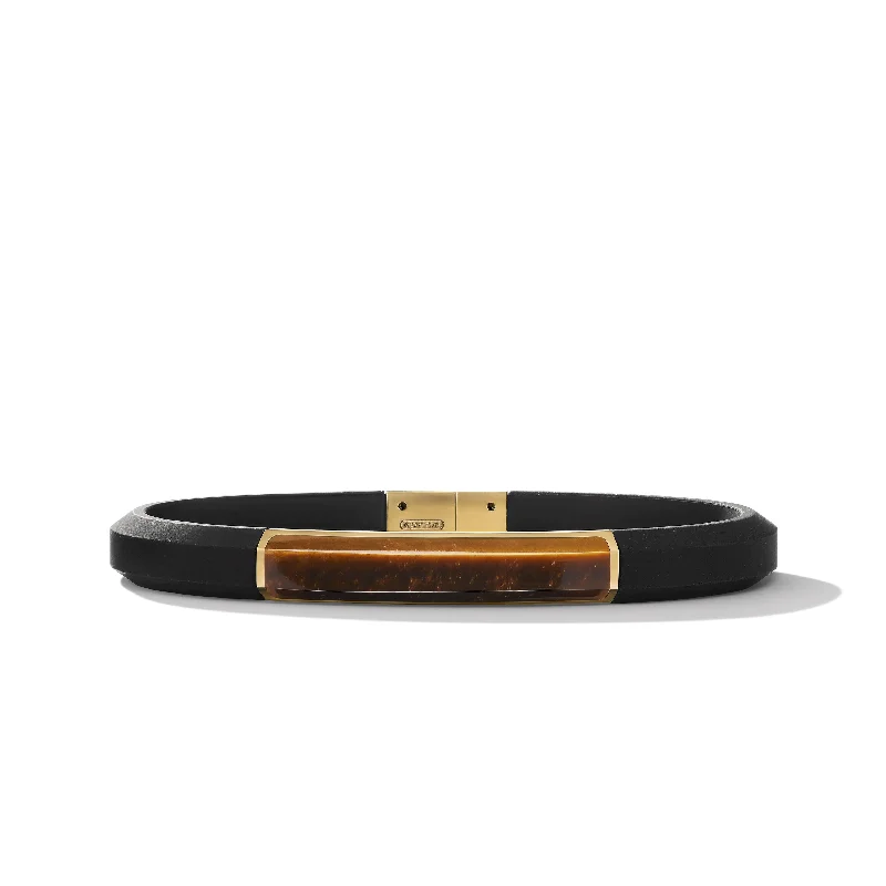 Luxury Jewelry Without The Luxury Price Tag Streamline® ID Bracelet in Black Rubber with Tigers Eye and 18K Yellow Gold\, 8mm
