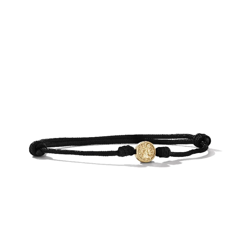 Exclusive Jewelry Markdowns – Limited-Time Offer St. Christopher Cord Bracelet in Black Nylon with 18K Yellow Gold\, 9mm