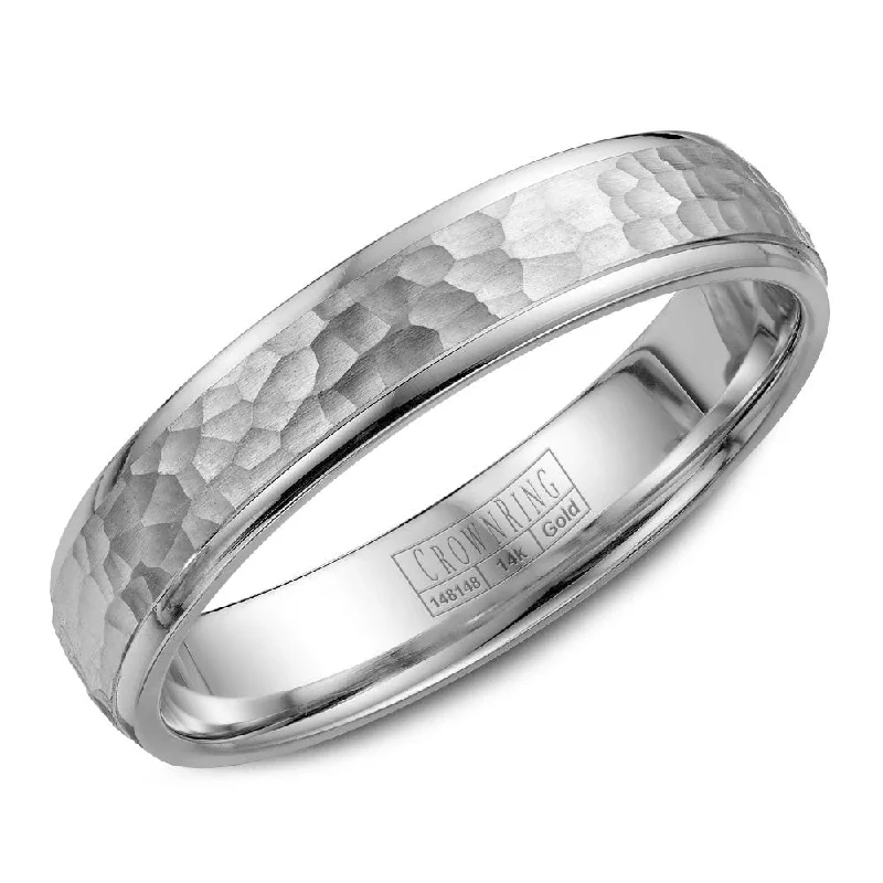 Huge Savings On Premium Jewelry Styles CrownRing 4.5MM Hammered Center Wedding Band with High Polish Edges WB-7930