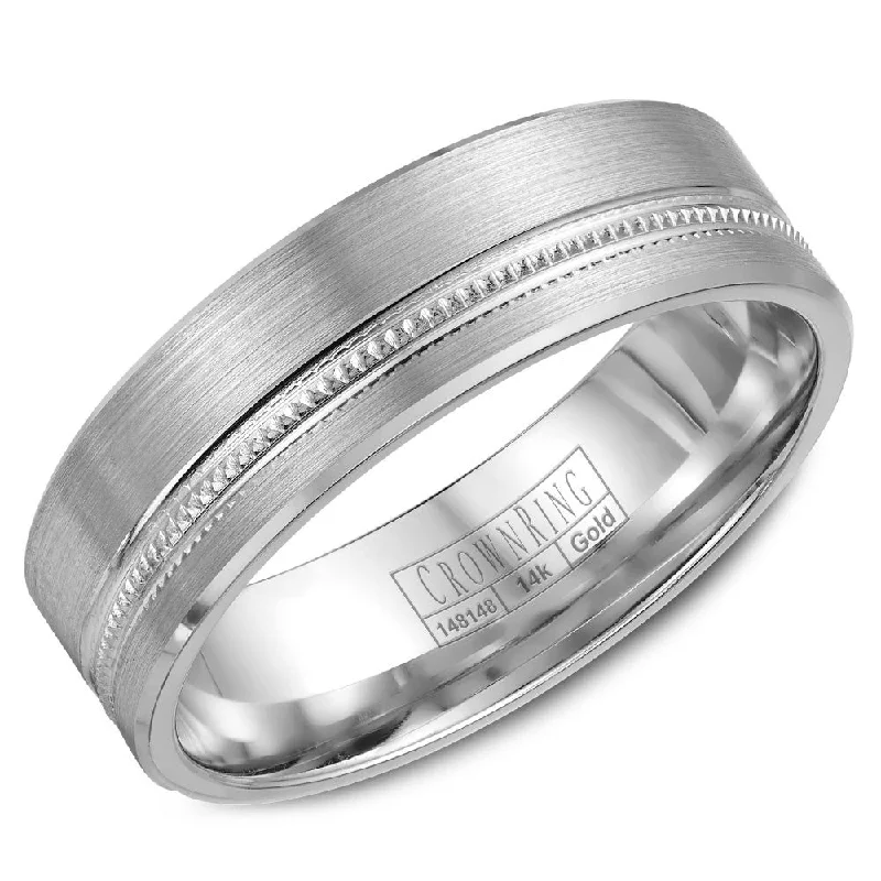 Customized Silver Jewelry For Unique Style CrownRing 6.5MM Wedding Band with Brushed Center and Milgrain Detailing WB-7919 Customized Silver Jewelry For Unique Style CrownRing 6.5MM Wedding Band with Brushed Center and Milgrain Detailing WB-7919