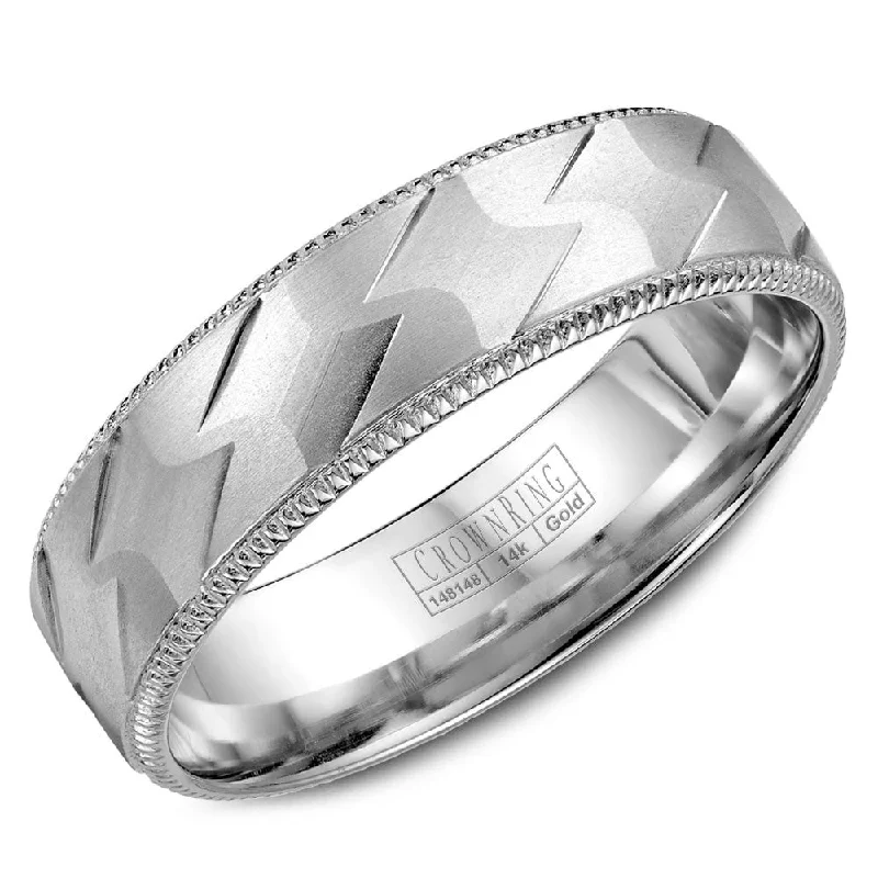 Shop Stylish Jewelry Now And Save Big CrownRing 6MM Wedding Band with Patterned Center and Milgrain Detailing WB-7913