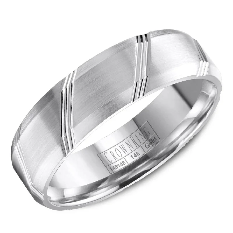 Get The Best Deals On Timeless Jewelry Pieces CrownRing 6MM Wedding Band with Beveled Edges and Line Detailing WB-8070 Get The Best Deals On Timeless Jewelry Pieces CrownRing 6MM Wedding Band with Beveled Edges and Line Detailing WB-8070