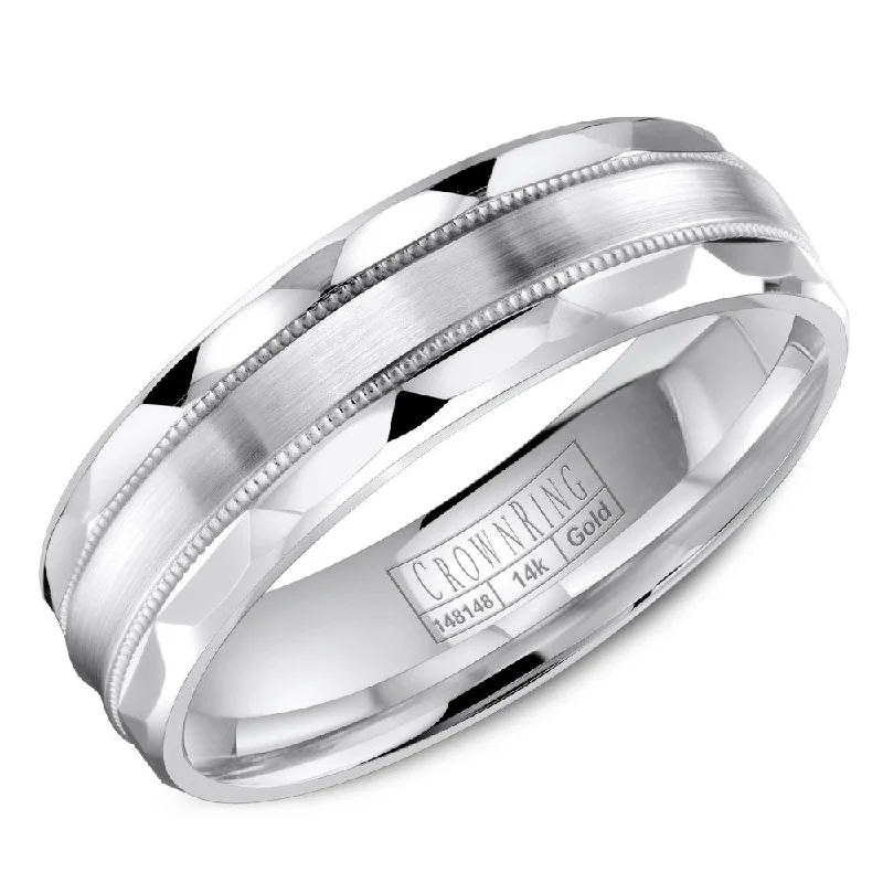 Unique Jewelry Designs Now At Discounted Rates CrownRing 6MM Wedding Band with Brushed Center and Miligrain Detailing WB-8056