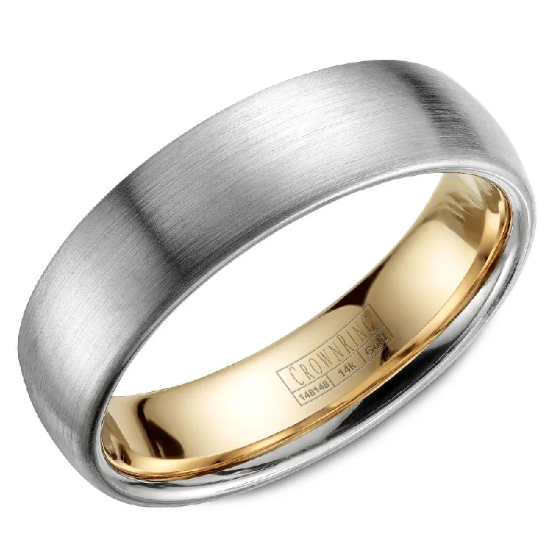 Limited-Stock Jewelry Clearance – Grab Your Favorites Now CrownRing 6MM Wedding Band with Brushed Finish and Yellow Gold Lining WB-039C6WY