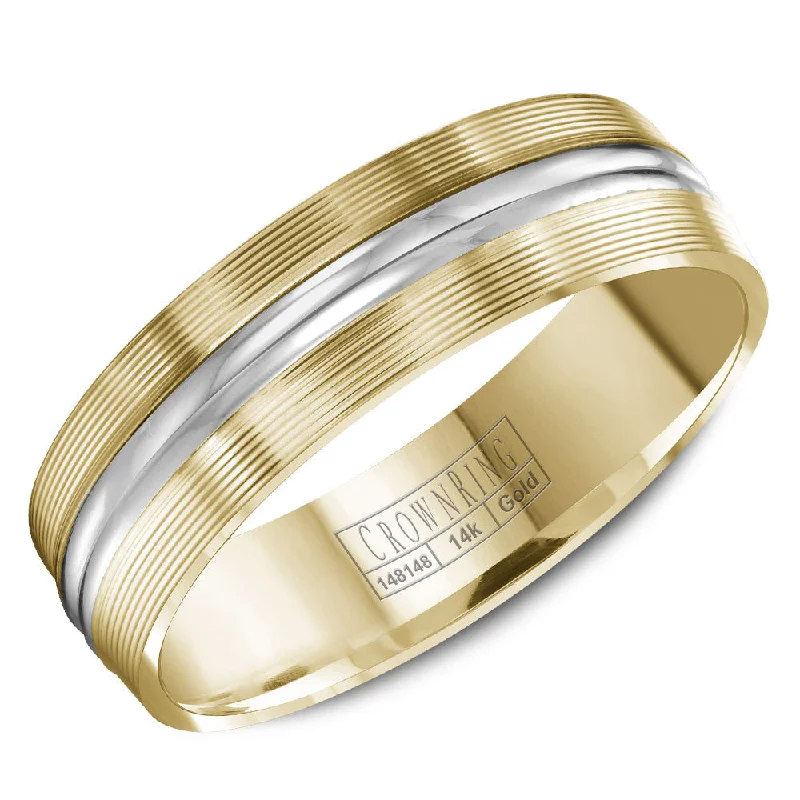 Gorgeous Jewelry, Limited-Time Savings CrownRing 6MM Yellow Gold Wedding Band with White Gold Center and Carved Pattern Detailing WB-8087 Gorgeous Jewelry, Limited-Time Savings CrownRing 6MM Yellow Gold Wedding Band with White Gold Center and Carved Pattern Detailing WB-8087