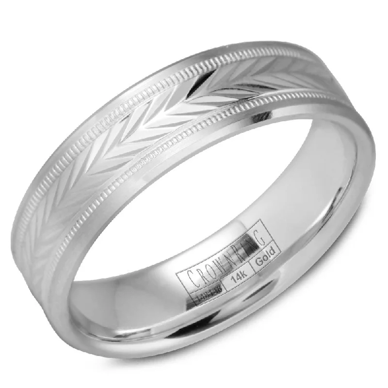 Discounted Luxury Jewelry – Shine Without The Splurge CrownRing 6MM Wedding Band with Carved Patterned Center and Milgrain Detailing WB-9539