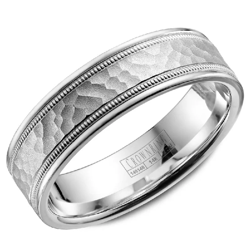 Flash Sale On Stunning Jewelry – Don't Miss Out CrownRing 6MM Wedding Band with Hammered Center and Milgrain Detailing WB-9917