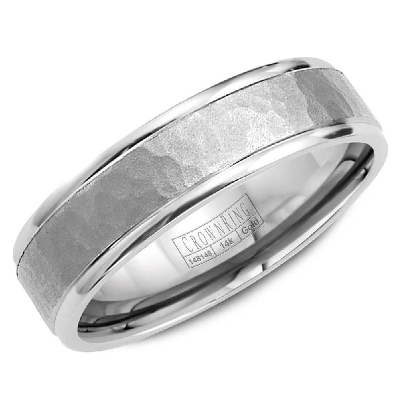 Limited-Time Offer On Elegant Jewelry Pieces CrownRing 6MM Wedding Band with Hammered Center and Line Detailing WB-8140