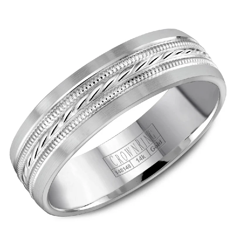 Discounted Jewelry For A Glamorous Look CrownRing 6MM Wedding Band with Milgrain Patterned Center WB-8082