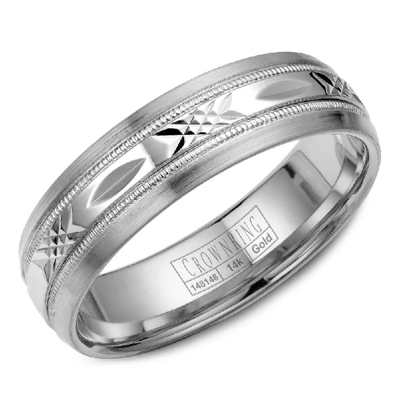 Fashion-Forward Jewelry At Incredible Prices CrownRing 6MM Wedding Band with Pattern Center and Milgrain Detailing WB-7002