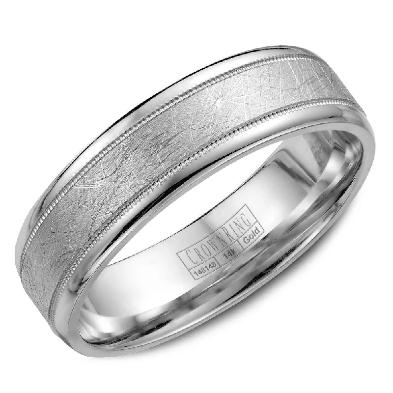 Shop Dazzling Jewelry At The Best Prices CrownRing 6MM Wedding Band with Textured Center and Milgrain Detailing WB-7927