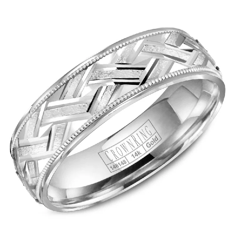 Flash Sale On Stunning Jewelry – Don't Miss Out CrownRing 6MM Wedding Band with Textured Center and Milgrain Detailing WB-8073