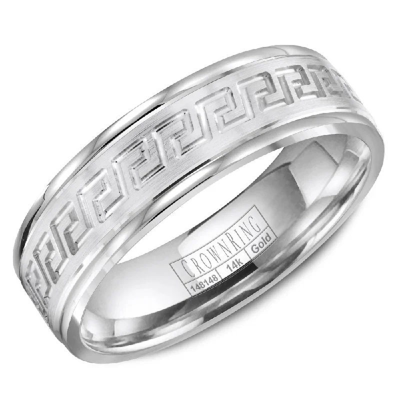 Bestselling Jewelry At Special Promotional Rates CrownRing 6MM Wedding Band with Textured Finish and Line Detailing WB-8068