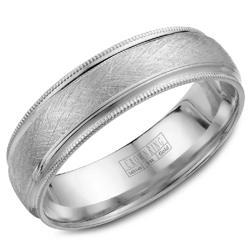Elegant Jewelry, Exclusive Prices – Shop Now CrownRing 6MM Wedding Band with Textured Finish and Milgrain Detailing WB-7915W