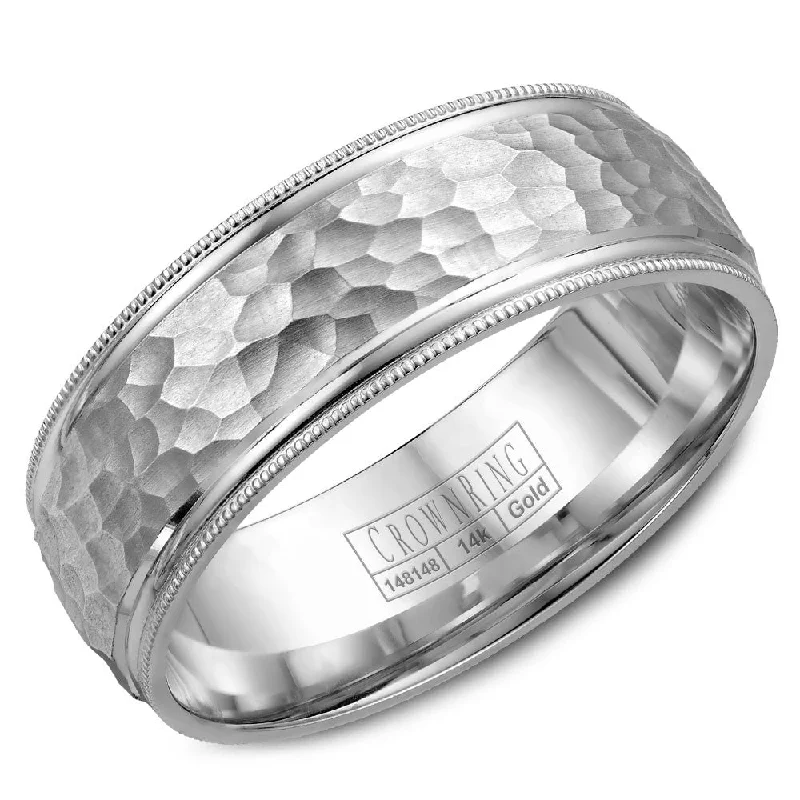 Huge Markdowns On Premium Jewelry Styles CrownRing 7.5MM Wedding Band with Hammered Finish and Milgrain Detailing WB-7914 Huge Markdowns On Premium Jewelry Styles CrownRing 7.5MM Wedding Band with Hammered Finish and Milgrain Detailing WB-7914