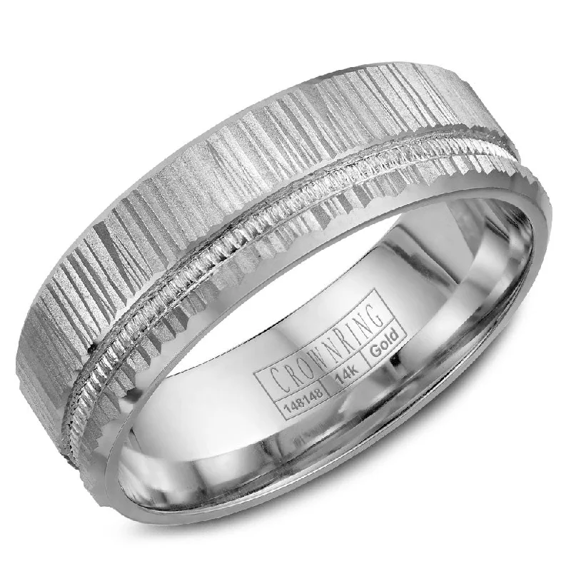 Get Ready To Sparkle – Special Jewelry Discounts CrownRing 7MM Wedding Band with Bark Finish and Milgrain Detailing WB-7924 Get Ready To Sparkle – Special Jewelry Discounts CrownRing 7MM Wedding Band with Bark Finish and Milgrain Detailing WB-7924