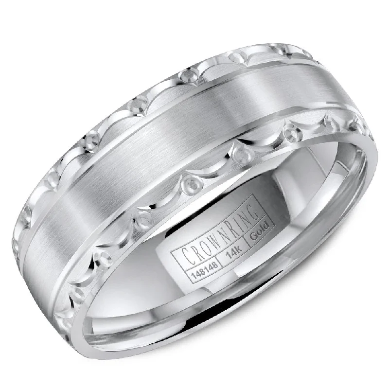 Handcrafted Beauty At Affordable Prices CrownRing 7MM Wedding Band with Brushed Center and Pattern Detailing WB-8057 Handcrafted Beauty At Affordable Prices CrownRing 7MM Wedding Band with Brushed Center and Pattern Detailing WB-8057