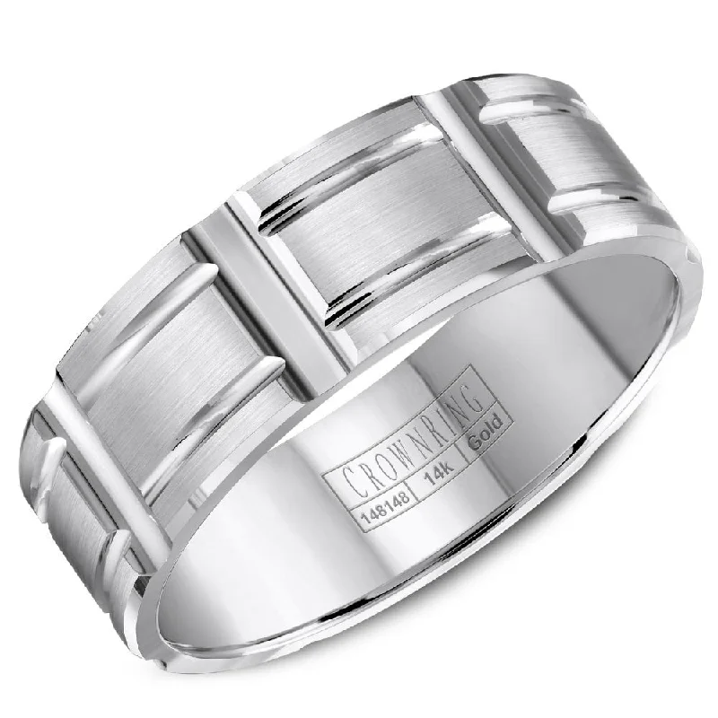 Timeless Elegance, Temporary Discounts – Act Fast CrownRing 7MM Wedding Band with Brushed Finish and Line Detailing WB-8048