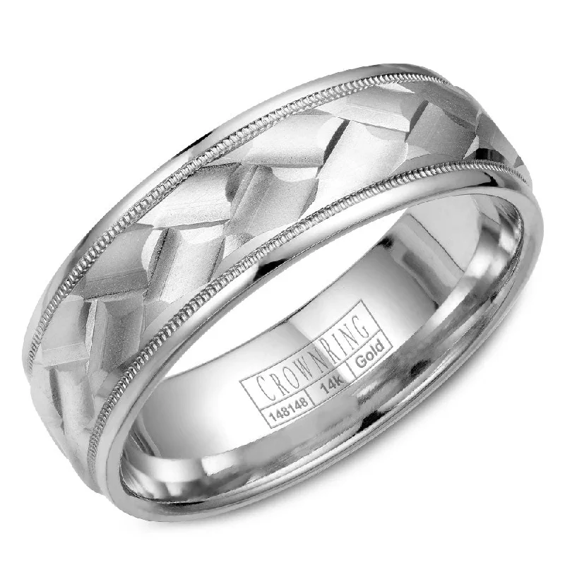 Shop Signature Jewelry Styles At Exclusive Prices CrownRing 7MM Wedding Band with Carved Patterned Center and Milgrain Detailing WB-9098
