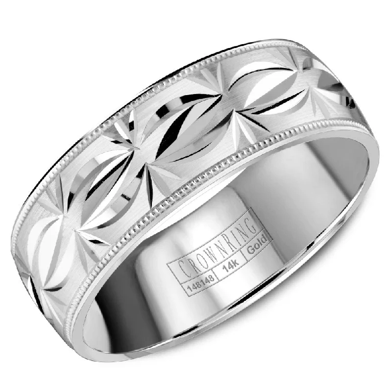 Get The Jewelry You Love At A Price You Love CrownRing 7MM Wedding Band with Patterned Center and Milgrain Detailing WB-8084