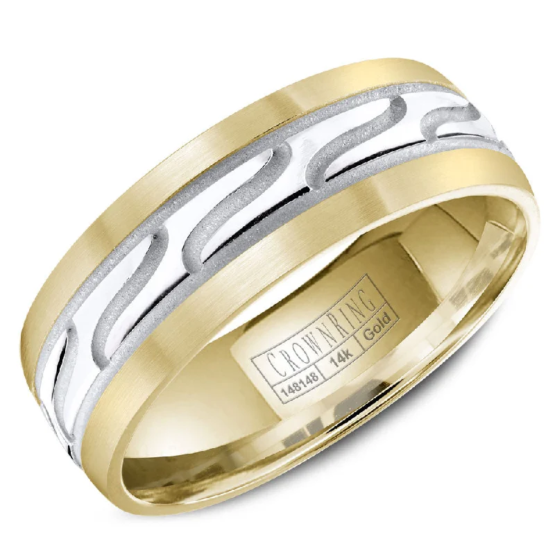 Huge Savings On Premium Jewelry Styles CrownRing 7MM Yellow Gold Wedding Band with Carved White Gold Center WB-8047