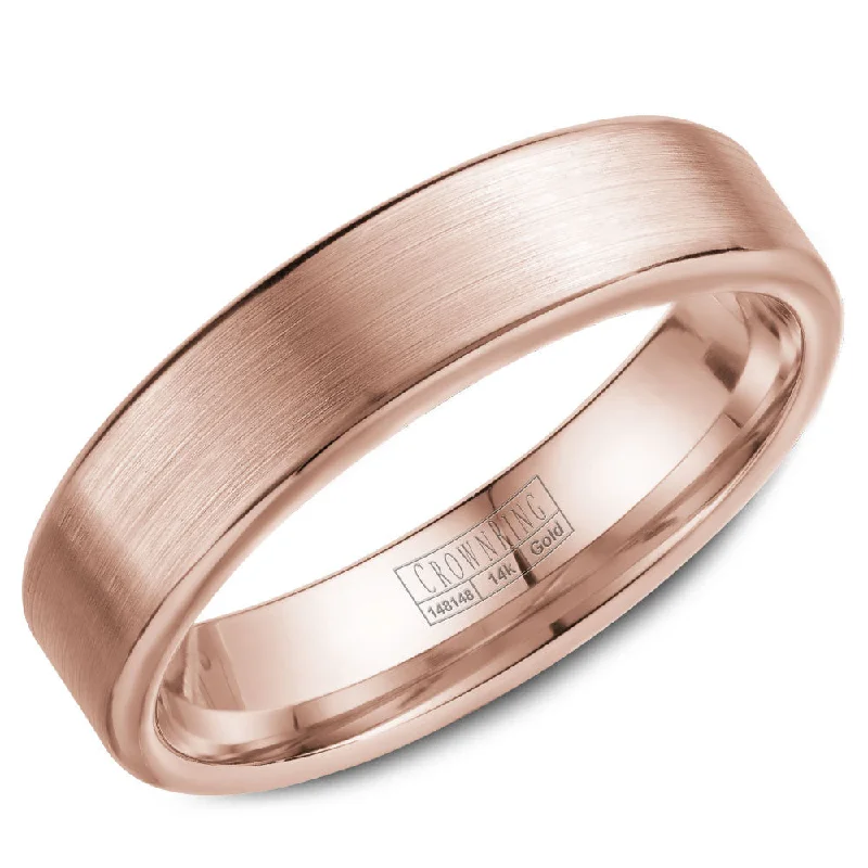 Shop High-Quality Jewelry At Jaw-Dropping Discounts CrownRing 5.5MM Rose Gold Wedding Band with Brushed Center WB-9096R