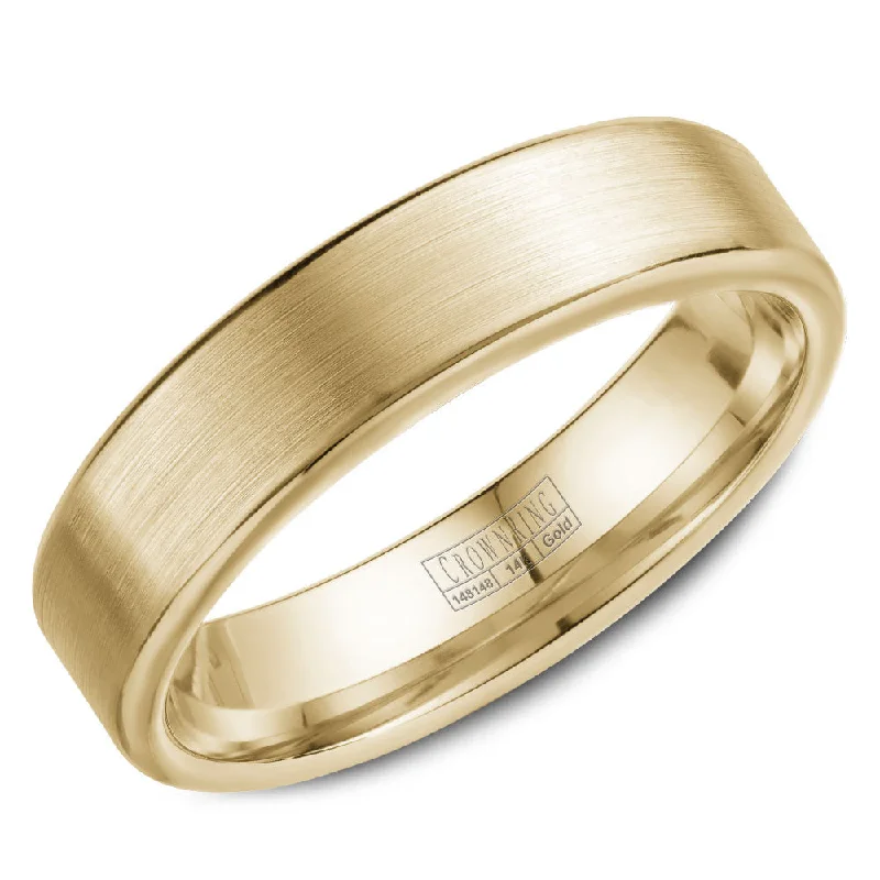 Dazzle In Elegance With Our Biggest Jewelry Sale CrownRing 5.5MM Yellow Gold Wedding Band with Brushed Finish WB-9096Y