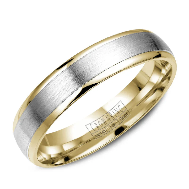 Get The Sparkle You Love At Prices You Adore CrownRing 5MM Yellow Gold Wedding Band with White Gold Brushed Center WB-7145 Get The Sparkle You Love At Prices You Adore CrownRing 5MM Yellow Gold Wedding Band with White Gold Brushed Center WB-7145