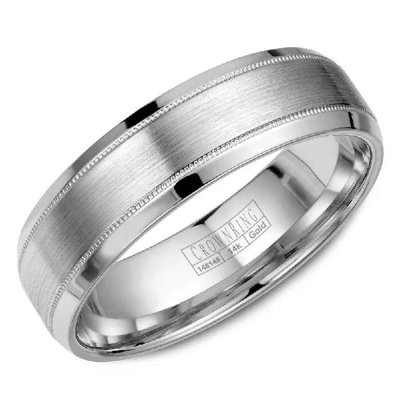 Personalized Jewelry At Special Discount Rates CrownRing 6MM Wedding Band with Brushed Center and Milgrain Detailing WB-9915