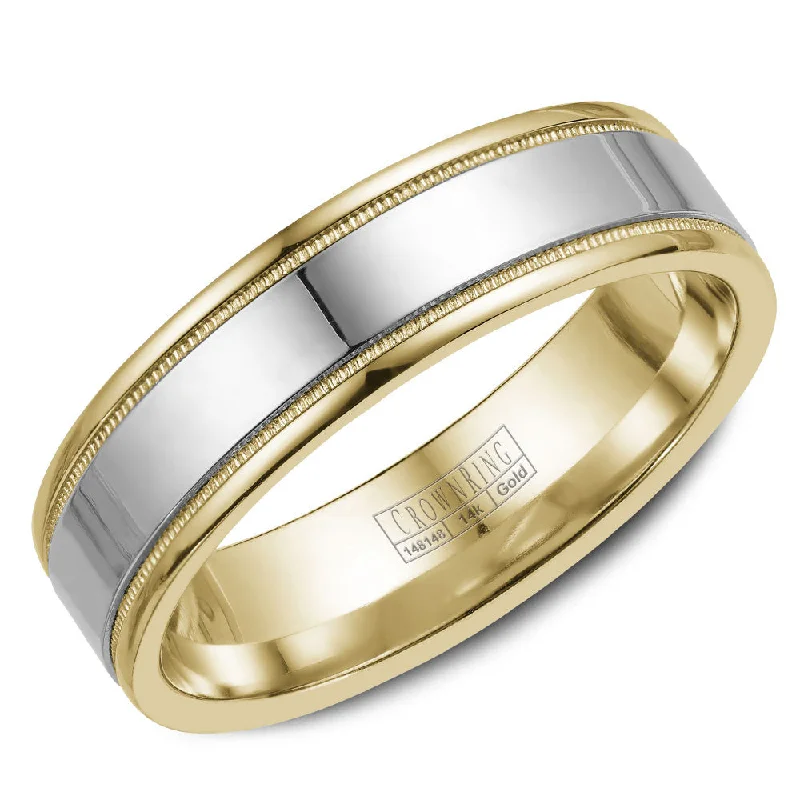 Elegant Designs, Unbeatable Discounts – Shop Jewelry Now CrownRing 6MM Yellow Gold Wedding Band with White Gold Center and Milgrain Detailing WB-6912 Elegant Designs, Unbeatable Discounts – Shop Jewelry Now CrownRing 6MM Yellow Gold Wedding Band with White Gold Center and Milgrain Detailing WB-6912