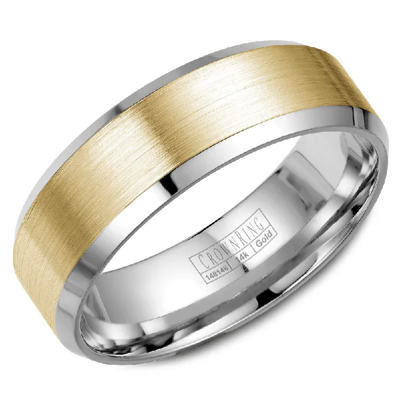 Personalized Jewelry Sale – Unique Gifts At Low Prices CrownRing 7MM White Gold Wedding Band with Yellow Gold Brushed Center WB-9532YW