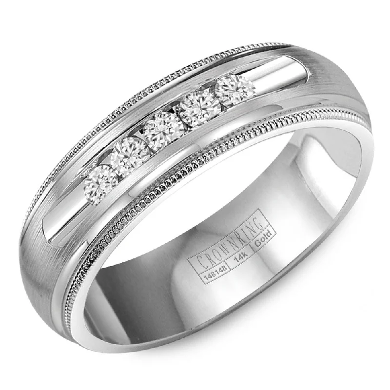 Elevate Your Jewelry Collection With Limited-Time Savings CrownRing 6.5MM Diamond Wedding Band with Brushed Center and Milgrain Detailing WB-9816 Elevate Your Jewelry Collection With Limited-Time Savings CrownRing 6.5MM Diamond Wedding Band with Brushed Center and Milgrain Detailing WB-9816