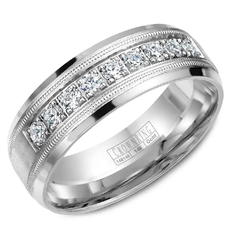 High-Quality Gemstone Jewelry For Special Occasions CrownRing 6.5MM Wedding Band with 9 Diamonds and Milgrain Detailing WB-9346 High-Quality Gemstone Jewelry For Special Occasions CrownRing 6.5MM Wedding Band with 9 Diamonds and Milgrain Detailing WB-9346