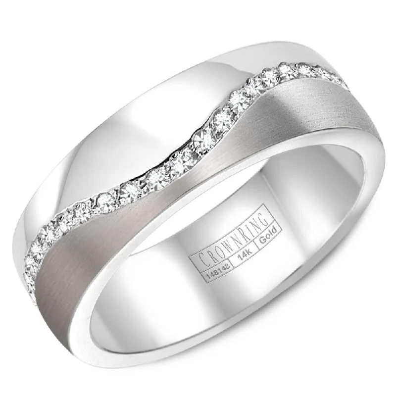 Modern Statement Jewelry For Bold Styling CrownRing 6MM 53 Round Diamond Wedding Band with Brushed Waved Pattern WB-8033 Modern Statement Jewelry For Bold Styling CrownRing 6MM 53 Round Diamond Wedding Band with Brushed Waved Pattern WB-8033
