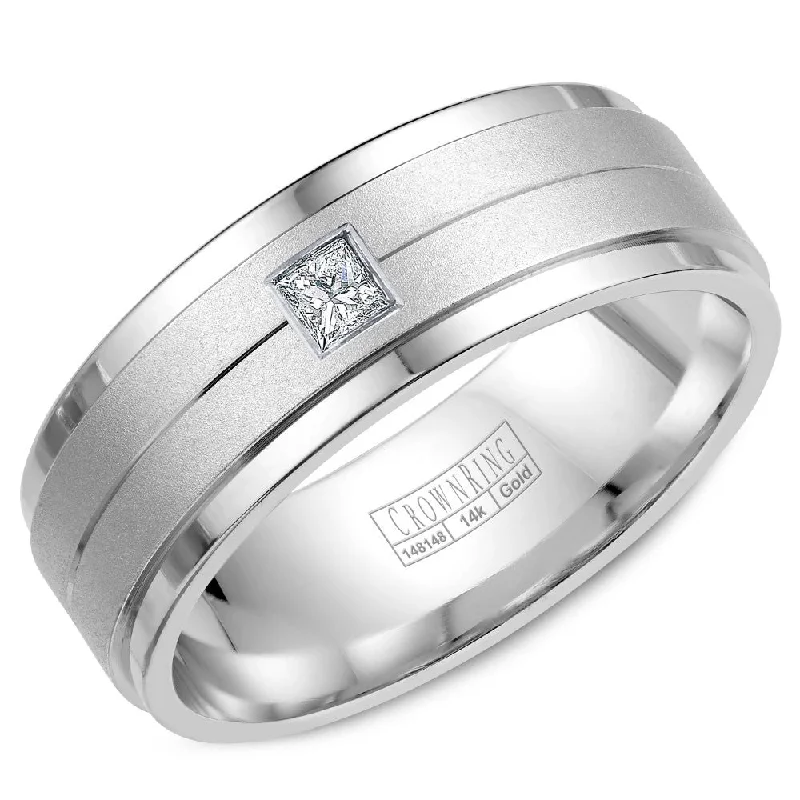 Elegant Necklaces And Bracelets At Limited-Time Offers CrownRing 8MM 1 Princess Cut Diamond Wedding Band with Brushed Center WB-9102
