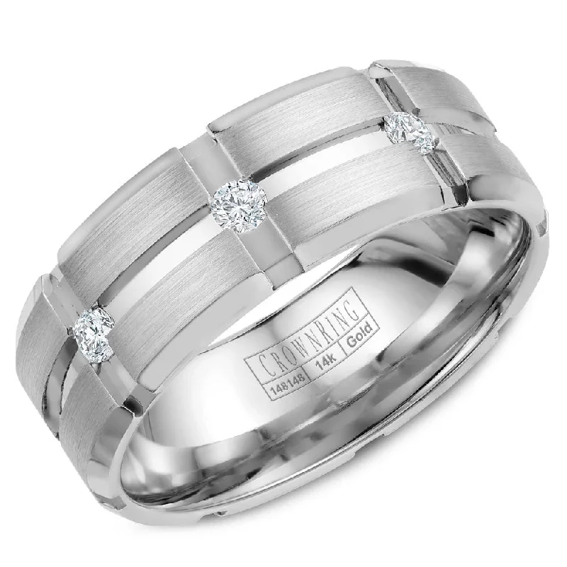 Celebrate Every Occasion With Sparkling Savings CrownRing 8MM 3 Round Diamond Wedding Band with Brushed Center and Line Detailing WB-9114