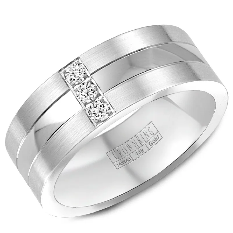 Jewelry Flash Sale – Stylish Designs At Unbeatable Rates CrownRing 8MM 3 Round Diamond Wedding Band with Brushed Edges and Polished Center WB-8252