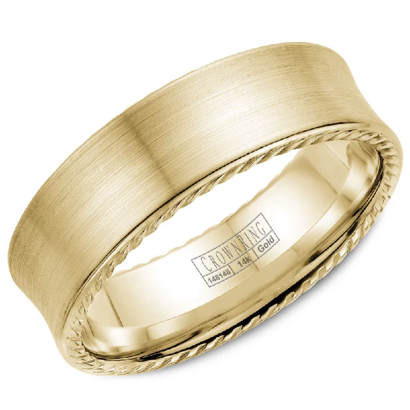 Limited-Stock Jewelry Sale – Shop Before It's Gone CrownRing 7MM Yellow Gold Wedding Band with Brushed Center & Rope Detailing WB-008R7Y