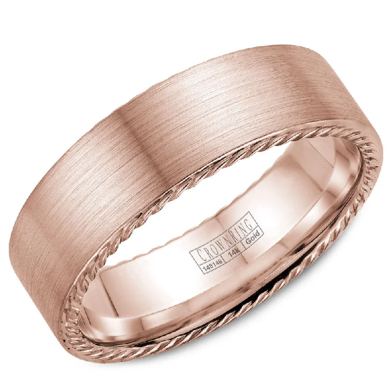 Elegant Jewelry Styles At Budget-Friendly Prices CrownRing 7MM Rose Gold Wedding Band with Brushed Center & Rope Detailing WB-009R7R Elegant Jewelry Styles At Budget-Friendly Prices CrownRing 7MM Rose Gold Wedding Band with Brushed Center & Rope Detailing WB-009R7R