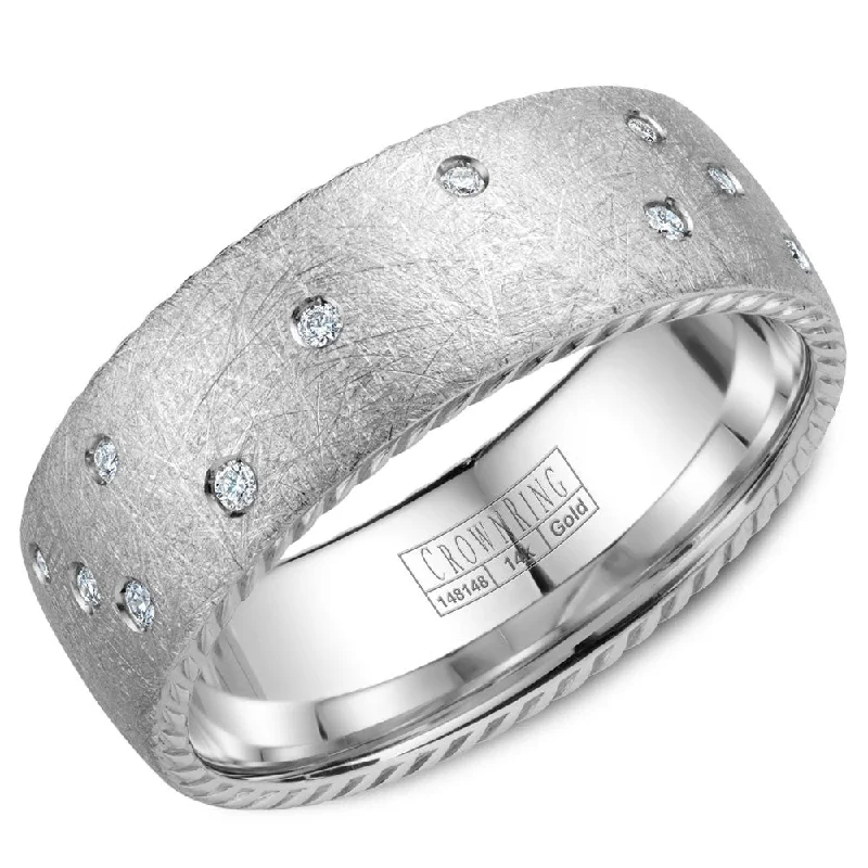 Luxury Meets Affordability – Jewelry Sale Live Now CrownRing 8MM 21 Round Diamond Textured Wedding Band with Rope Detailing WB-020RD8W