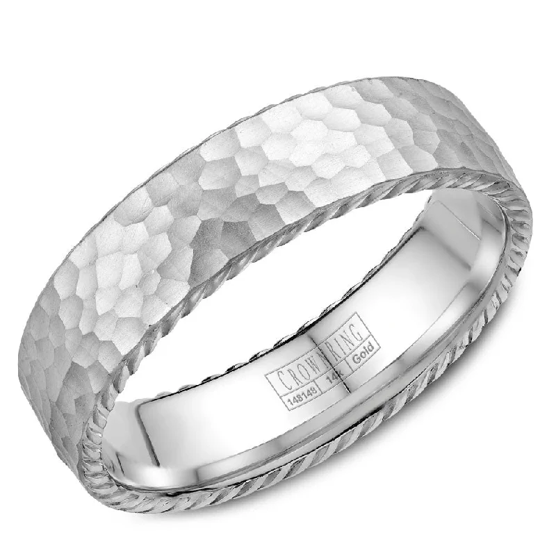 Exclusive Jewelry Offers – Shine For Less CrownRing 6MM Wedding Band with Hammered Finish & Rope Detailing WB-004R6W