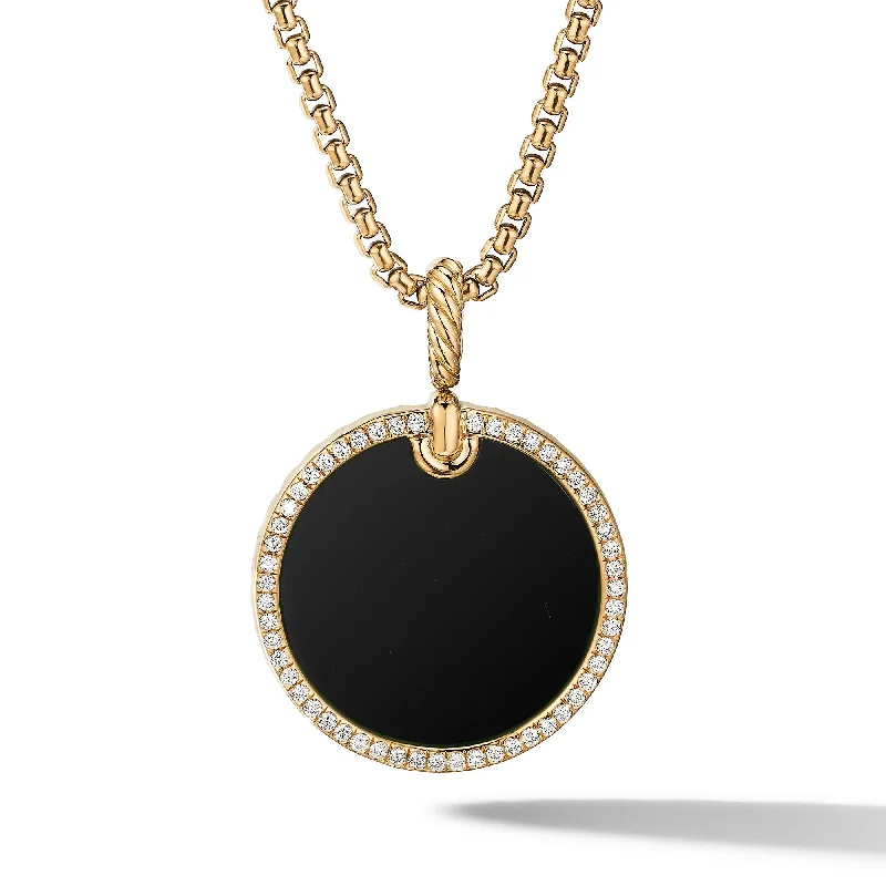 Romantic Heart-Shaped Jewelry For Special Gifts DY Elements® Disc Pendant in 18K Yellow Gold with Black Onyx and Diamond Rim\, 24mm