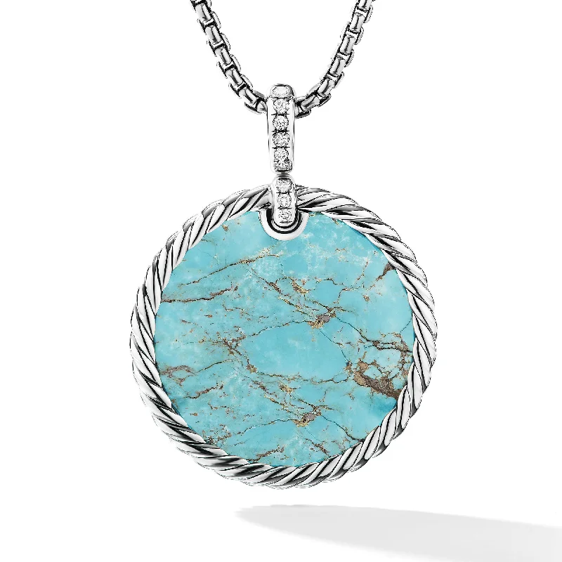 Bestselling Jewelry At Special Promotional Rates DY Elements® Reversible Disc Pendant in Sterling Silver with Turquoise Reversible to Mother of Pearl and Diamonds\, 32mm