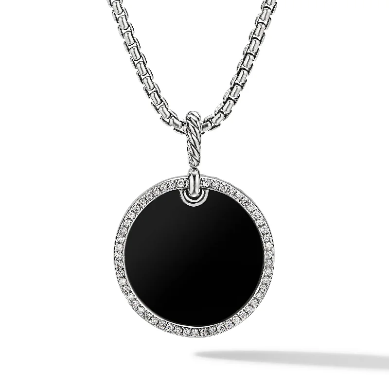 Bohemian-Inspired Jewelry For Free-Spirited Fashion DY Elements® Disc Pendant in Sterling Silver with Black Onyx and Diamond Rim\, 24mm