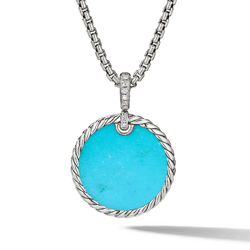 Limited-Time Jewelry Sale – Elegant Styles At Less DY Elements® Reversible Disc Pendant in Sterling Silver with Turquoise Reversible to Mother of Pearl and Diamonds\, 24mm