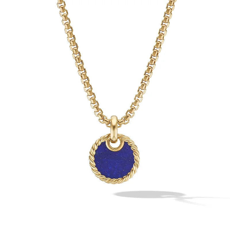 Fashion-Forward Jewelry At Incredible Prices DY Elements® Disc Pendant in 18K Yellow Gold with Lapis\, 15.5mm