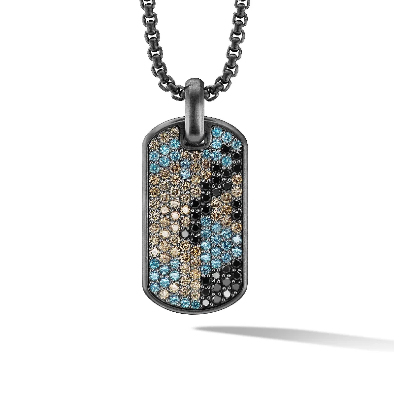 Exclusive Gemstone Jewelry At Special Prices Chevron Tag in Black Titanium with Black Diamonds\, Cognac Diamonds\, and Color Change Garnet\, 35mm