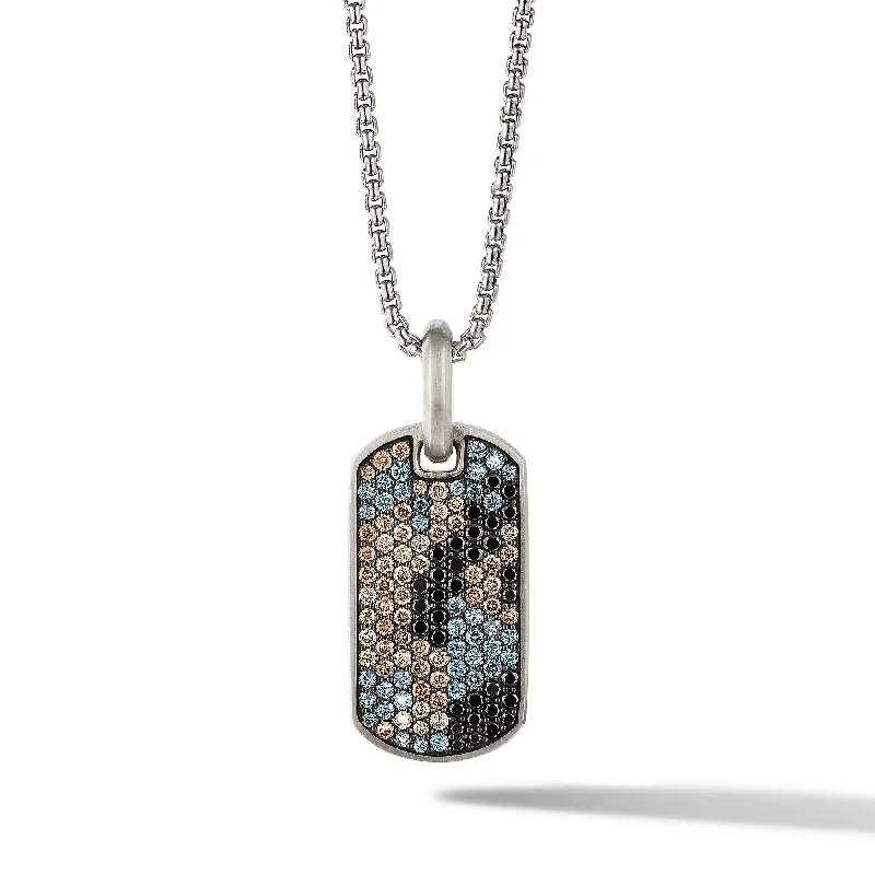Chic And Stylish Jewelry At Exclusive Prices Chevron Tag in Sterling Silver with Black Diamonds\, Cognac Diamonds and Color Change Garnets\, 27mm