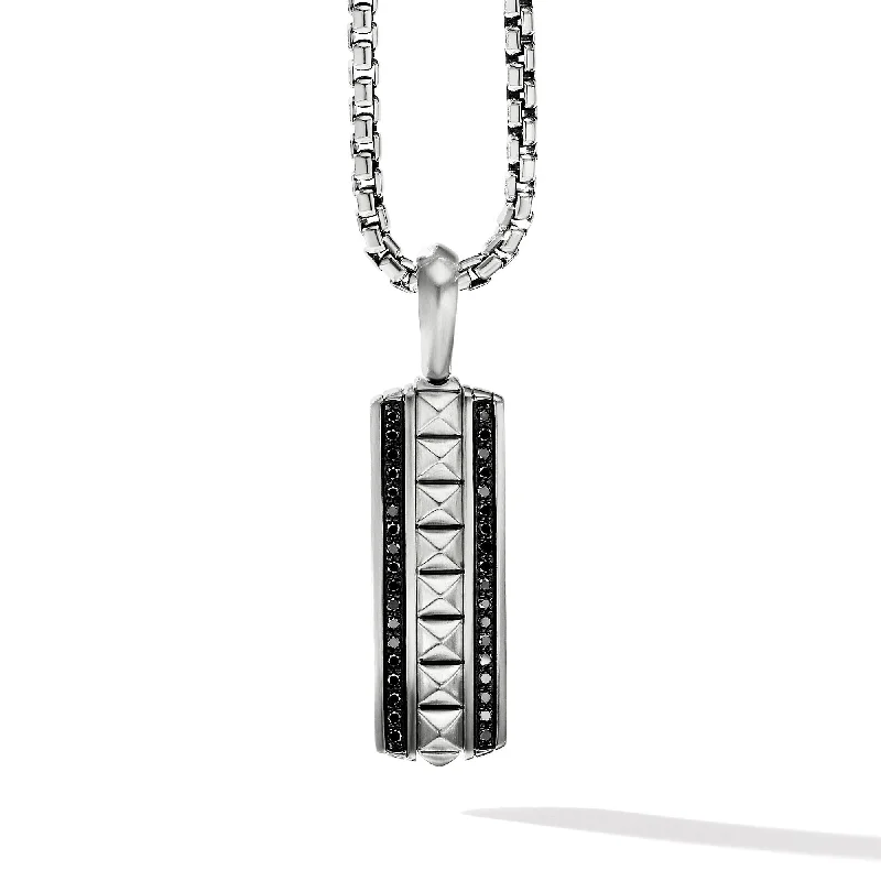 Personalized Engraved Jewelry For Meaningful Gifts Pyramid Ingot Tag in Sterling Silver with Black Diamonds\, 41.8mm Personalized Engraved Jewelry For Meaningful Gifts Pyramid Ingot Tag in Sterling Silver with Black Diamonds\, 41.8mm